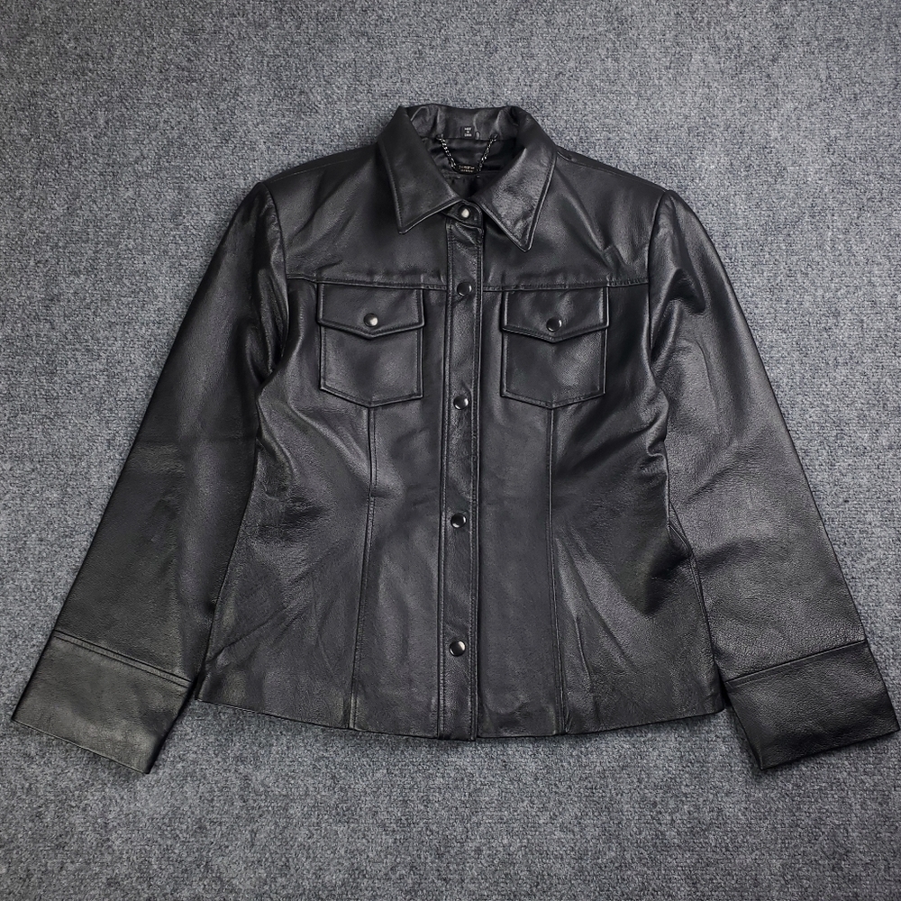 Tanners Avenue New York Leather Trucker Jacket Womens Large Snap Up Classic Y2K